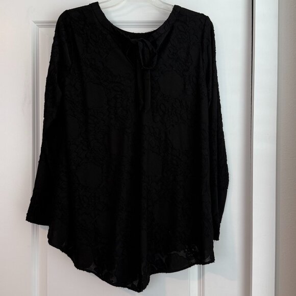 Black Long Sleeve Susan Graver Top Size Small Tie Back - Picture 4 of 9